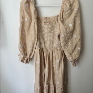 Elegant Beige Smocked Dress